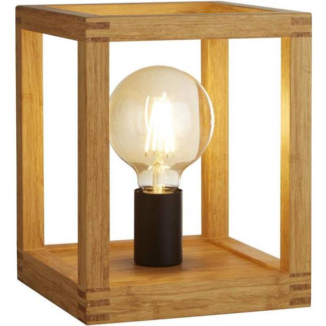 Searchlight 54742-1NA Square Table Lamp Natural Wood Black Metal
