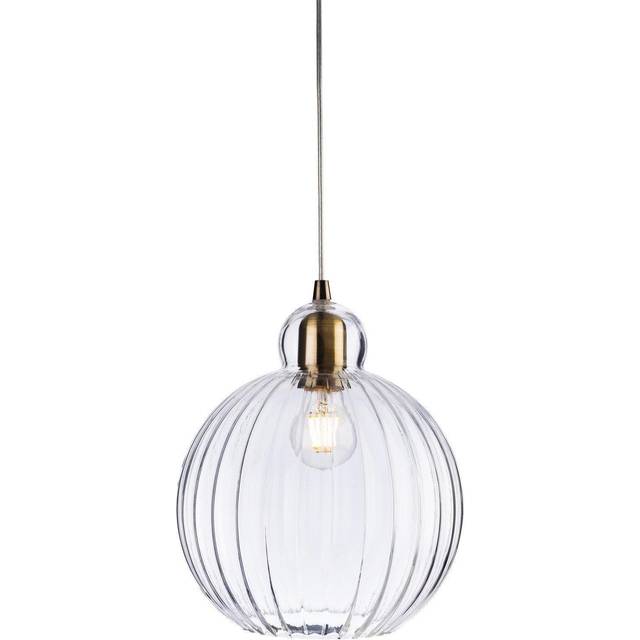 Firstlight Victory Ribbed-Effect Style 25cm Pendant Light in Antique Brass and Clear Ribbed Glass