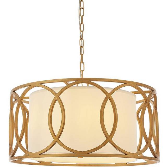 Merano Varese Brushed Gold Paint and White 4 Light Pendant Ceiling Light - 55 x 55 x 185cm
