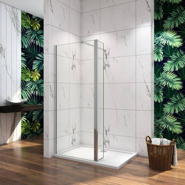 Bathroom 900mm Bifold Shower Door Glass Shower Enclosure Reversible Folding Shower Door Panel and Tray H1900mm - SKY