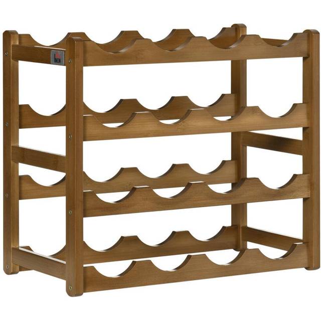 HOMCOM Free Standing Wine Rack 16 Bottle Holders - Bamboo Display Shelf - Brown | TJ Hughes