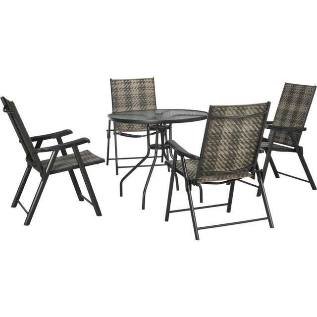 Outsunny 5 PCs Rattan Dining Sets w/ Umbrella Hole Table & Folding Armchair | TJ Hughes Grey