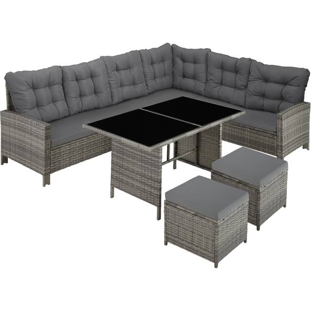 Tectake Garden Rattan Furniture Set Barletta - Grey w/ Grey Cushions, Grey