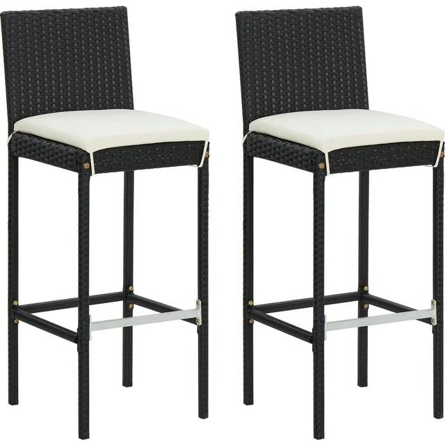 Vidaxl - Garden Bar Stools with Cushions 2 pcs Black Poly Rattan