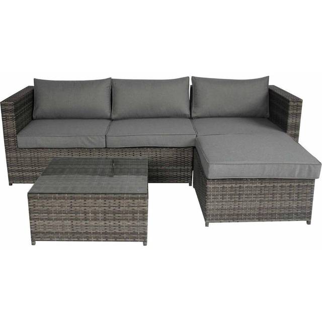 L-Shaped Rattan Sofa & Table Set