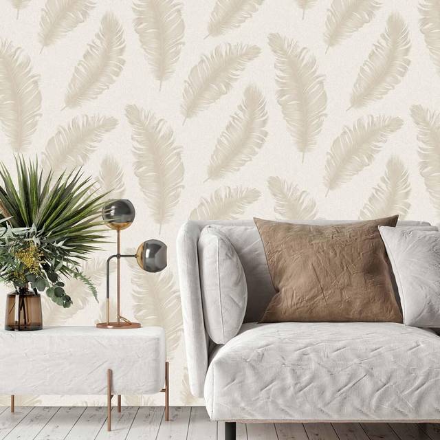 Belgravia Ciara Glitter Feather Cream Wallpaper - Belgravia Décor - 0.1 x 52 x 1000cm