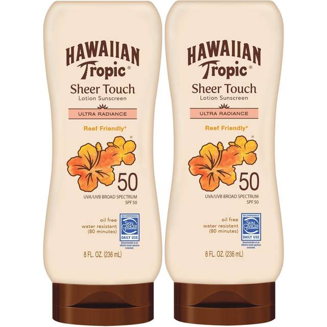 Hawaiian Tropic Sheer Touch Ultra Radiance Lotion Sunscreen SPF 50  8oz Twin Pack | Hawaiian Tropic Sunscreen SPF 50  Sunblock  Oxybenzone F