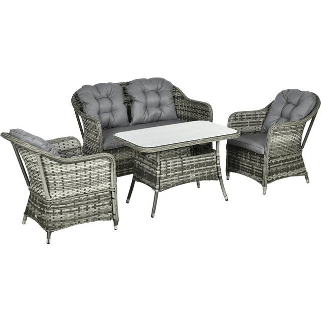 Outsunny Round Wicker Woven Rattan Garden Furniture - Grey