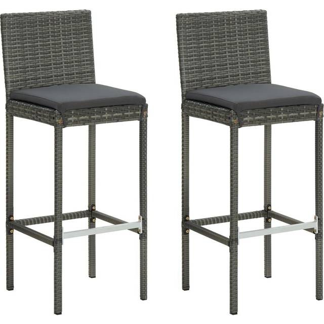 Vidaxl - Garden Bar Stools with Cushions 2 pcs Grey Poly Rattan