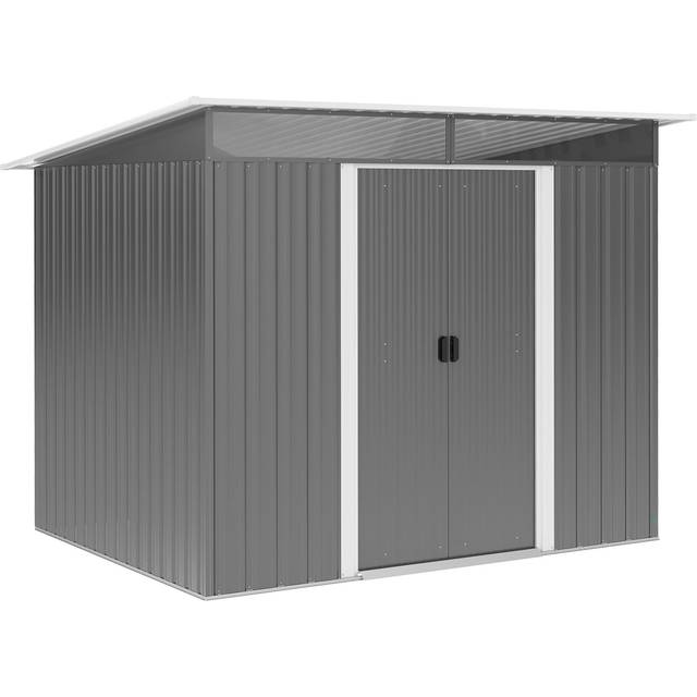 Outsunny Garden Metal Storage Shed House Hut Gardening Tool Storage W/ Tilted Roof And Ventilation 9 X 6ft, Grey
