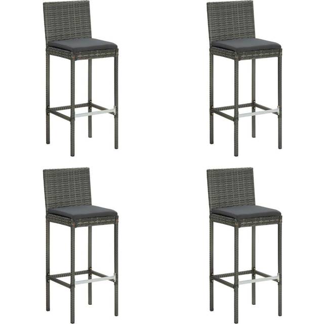 vidaXL Garden Bar Stools with Cushions 4 pcs Grey Poly Rattan