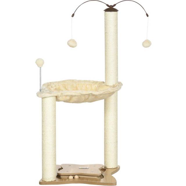Pawhut Cat Tree for Indoor Cats w/ Scratching Posts Hammock Toy Ball - Beige