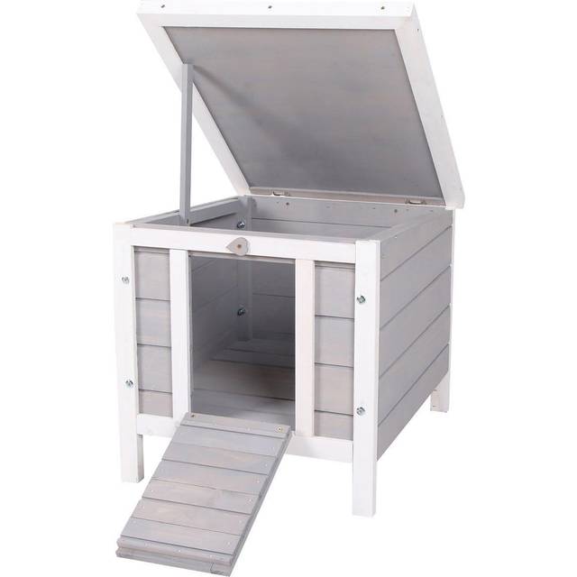 Wooden Rabbit Hutch Outdoor, Guinea Pig Hutch, Rabbit Hideaway, Cat House - Grey - One Size