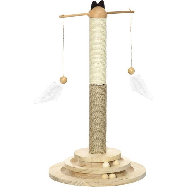 PawHut Cat Tower w/ Turntable Toy Ball - Jute and Sisal Scratching Post | TJ Hughes