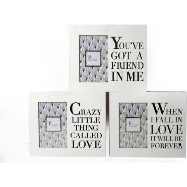 White &amp; Gold Wooden Box Picture Photo Frame 6 x 4 Cut Out Words Text Sayings/Friend