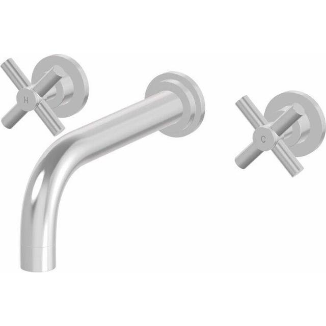 Merano Tanaro Wall Mounted Basin Mixer Tap with Crosshead Handles - Chrome