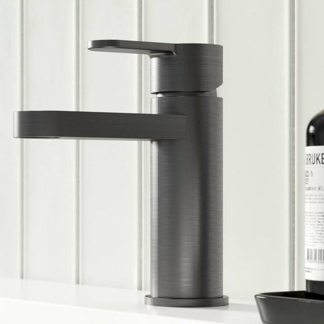 Nuie Arvan Mono Basin Mixer With Push Button Waste - Brushed Gun Metal