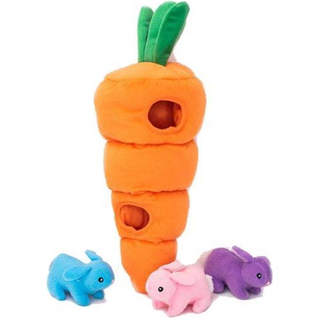 ZippyPaws Burrow  Easter Bunnies & Carrot - Interactive Dog Toys for Boredom - Hide and Seek Dog Toys  Colorful Squeaky Dog Toys for Small & Medium Do