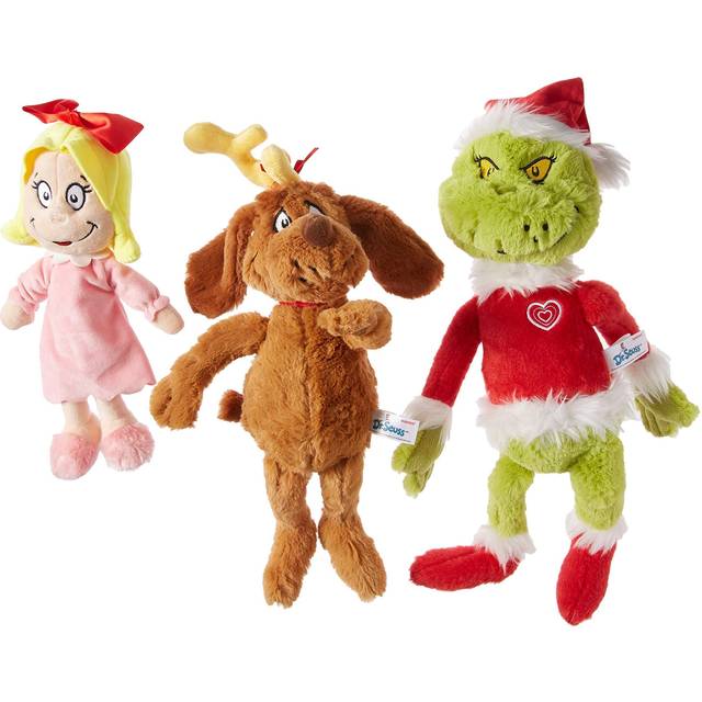 "Aurora World Dr. Seuss Cindy Lou Who 12"", Grinch Santa 19"", & His Dog Max 18"" Christmas Special Set of 3 Plush"