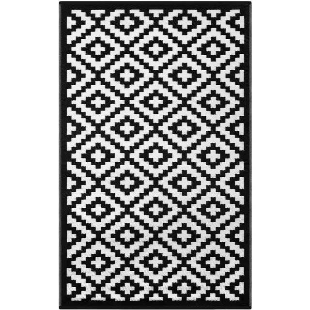 (120 cm x 180 cm) Lightweight Reversible Stain Proof Plastic Outdoor Rug  Nirvana, Black/White