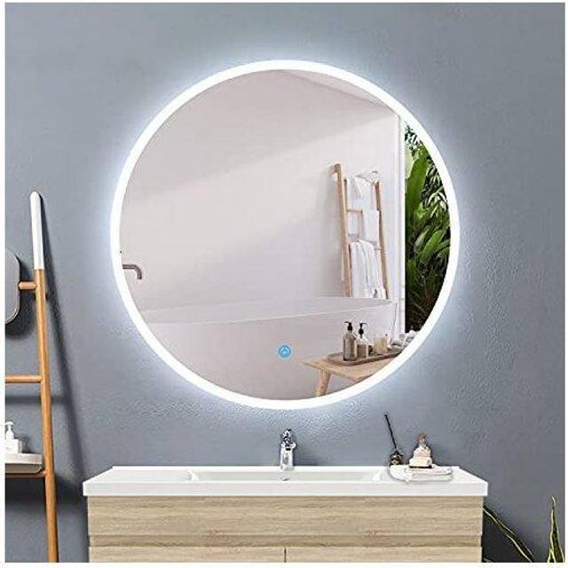 Acezanble - Round Bathroom Mirrors with Lights,600mm Anti fog Touch Sensor,6000K Cool White led Light,Wall Mounted,IP44 Dustproof Waterproof-1.5cm