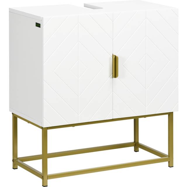 kleankin Modern Bathroom Sink Cabinet - Freestanding Under Sink Storage Cabinet - Space Saving Wooden Basin Cupboard with 2 Doors and Gold Steel Legs