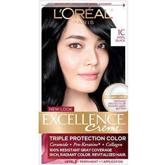 L'Oreal Paris Excellence Creme Permanent Hair Color  1C Cool Black  100 percent Gray Coverage Hair Dye  Pack of 1