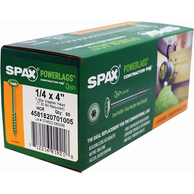 "SPAX 1/4"""""""" x 4"""""""" Exterior Washer Head Structural Wood Lag Screws Powerlags Torx T-Star (50 EA) Bit Included Heavy Duty Rust Resistant"
