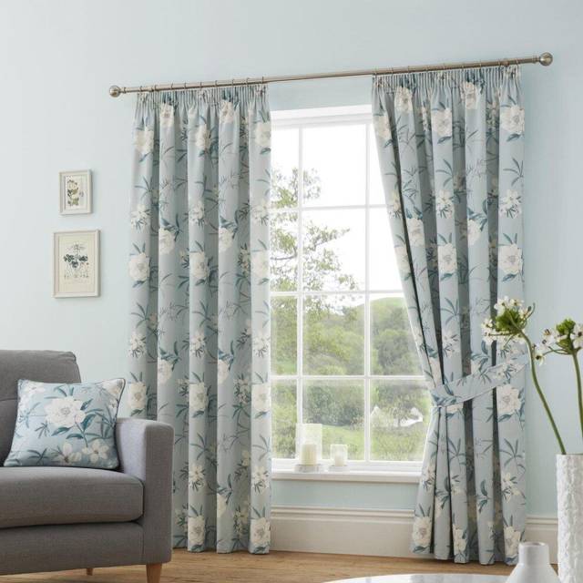 Eve 100% Cotton Pencil Pleat Room Darkening Curtains - Duck Egg (Width 168 x Drop 229 cm)