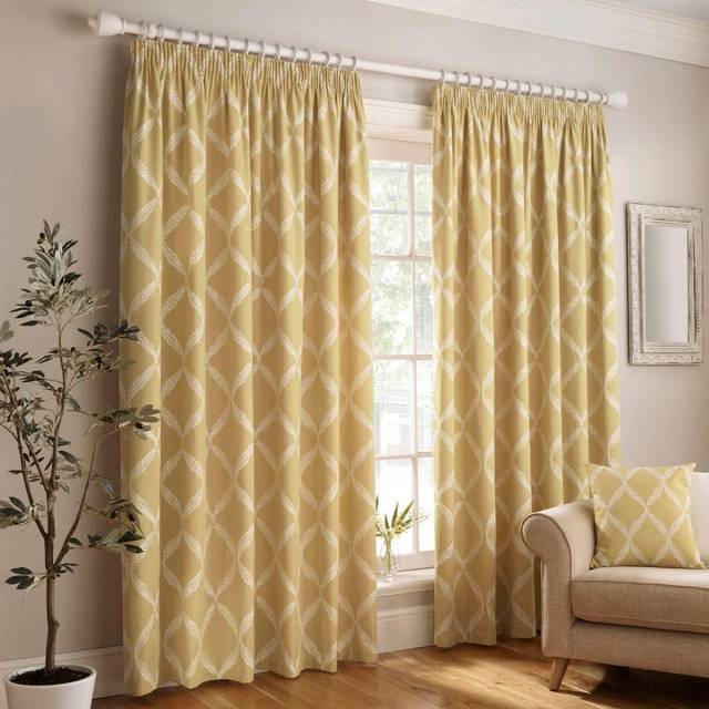 Paoletti Olivia Embroidered Pencil Pleat Curtains (Pair) Polyester Citron (229X137Cm), Yellow