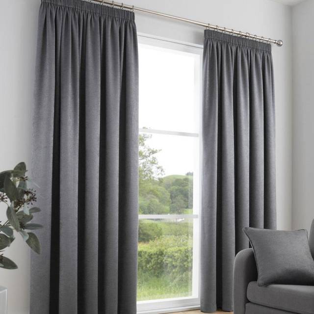 Fusion Galaxy Dimout Ready Made Pencil Pleat Curtains Charcoal - Grey