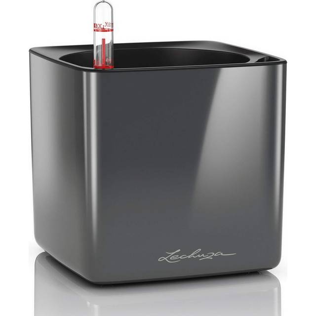 Cube Plastic Self-Watering Plant Pot - Charcoal (14 cm H x 14 cm W x 14 cm D)