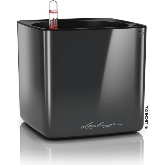 Cube Plastic Self-Watering Plant Pot - Charcoal (16 cm H x 17 cm W x 17 cm D)