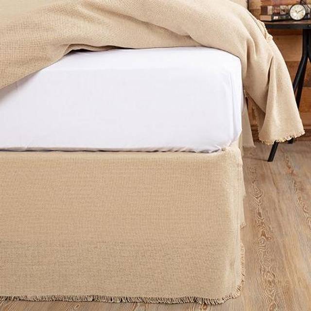 VHC Brands Burlap Vintage Farmhouse Ruffled Twin Bed Skirt Tan Cotton 39x76x16