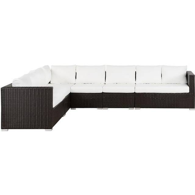 Beliani Garden Lounge Set With Table 8 Seater XXL Right Hand Modular Pe Rattan Dark Brown, Brown