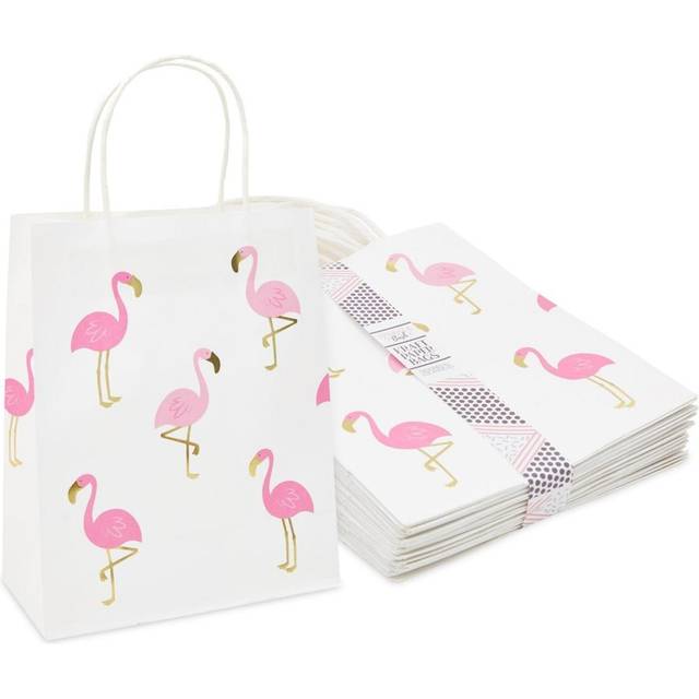 Sparkle and Bash 24-Pack Flamingo Birthday Party Favor Gift Bags with Convenient Handles  Medium Size  8x10x4 inches for Tropical-Themed Decorations (