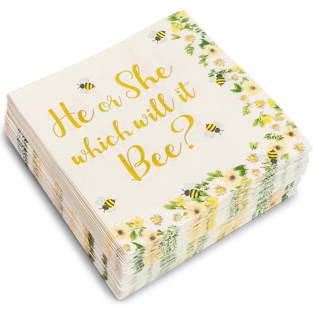 Sparkle and Bash Bee Gender Reveal Party Supplies  Paper Napkins (5 x 5 In  50 Pack)