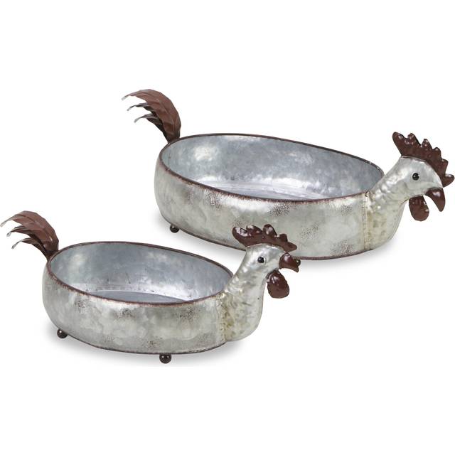 Dottie Set of 2 Galvanized Metal Hen Planters