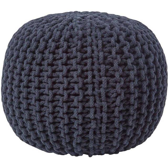 Homescapes Black Knitted Cotton Pouffe Footstool Round 35 x 40 cm