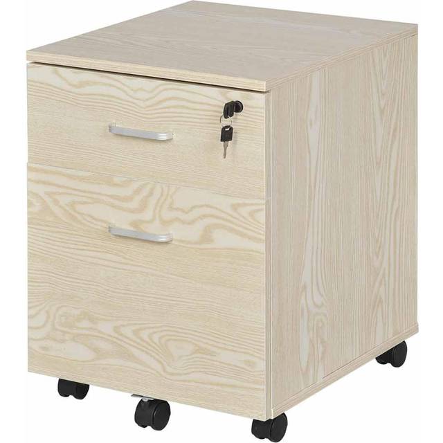 Vinsetto 2-Drawer Locking Office Filing Cabinet w/ 5 Wheels Rolling Storage Hanging Legal Letter Files Cupboard Home Organisation Oak Brown Letters -