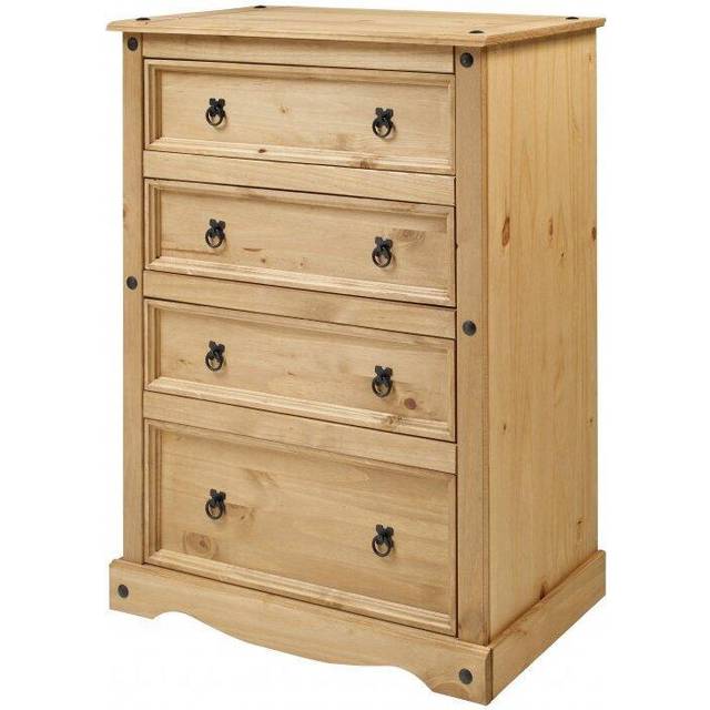 Mercers Furniture Corona Compact 4 Drawer Chest Of Drawers Solid Pine With Mexican Styling, Brown
