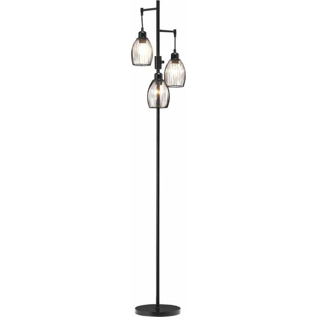 HOMCOM 170Cm Industrial 3-light Dimmable Floor Lamp With Steel Lampshades Black, Black
