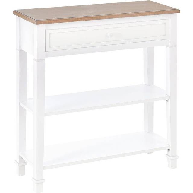 HOMCOM 80X75cm Console Table With Drawer 2 Shelves Worktop Handle Retro White, White