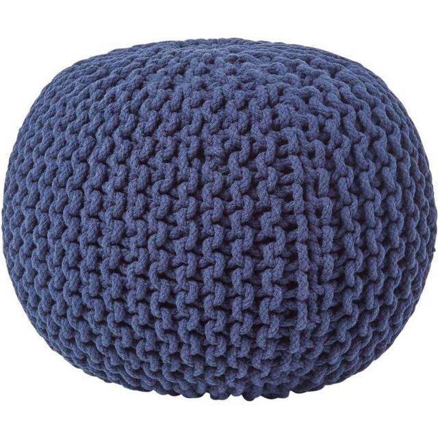 Homescapes Navy Blue Knitted Cotton Pouffe Footstool Round 35 x 40 cm - Bleu