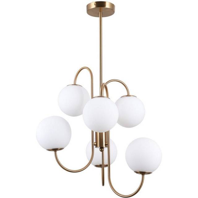 Italux Lighting Industrial and Retro Hanging Pendant Honey Brass 6 Light with Wh - honey brass/white