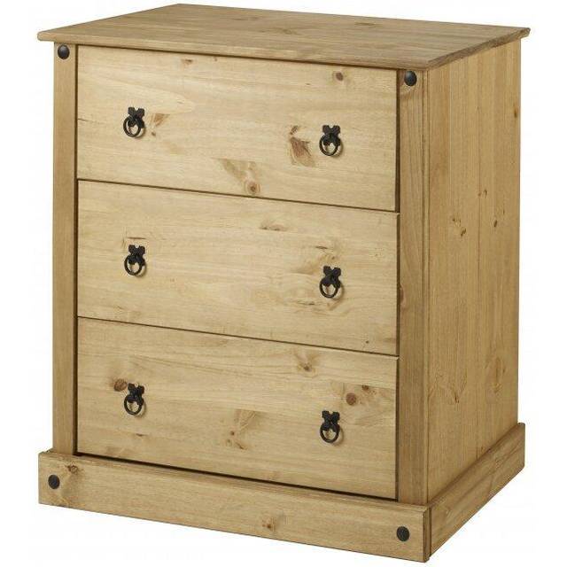 Mercers Furniture Corona 3 Drawer Budget Chest Of Drawers Solid Pine With Mexican Styling, Brown