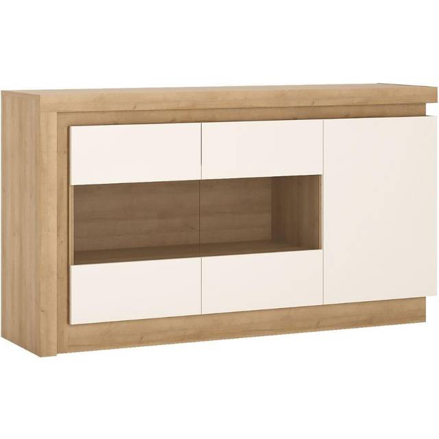 Lyon 3 Door Glazed Sideboard- Oak Effect/White High Gloss, White