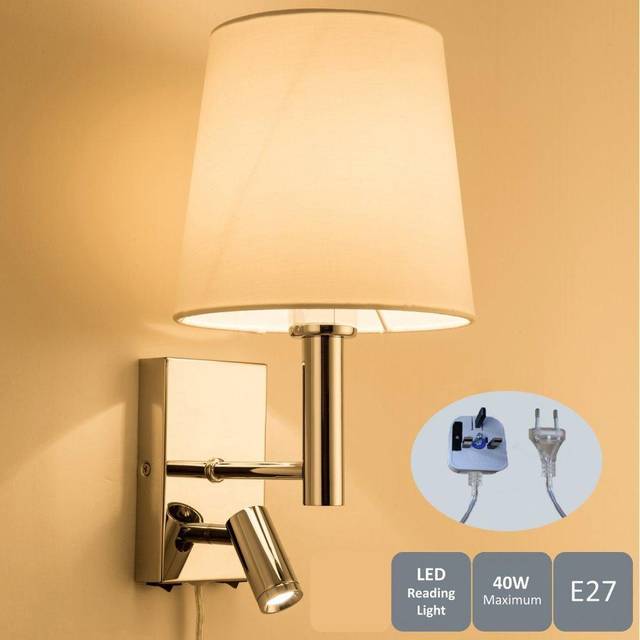 Plug In Wall Light with switches Adjustable LED Reading Light - Silver - One Size