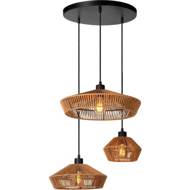 Lucide Yunkai Cottage Cluster Pendant Light - 60Cm - 3Xe27 - Light Wood, Black