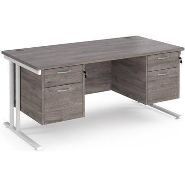 Maestro 25 straight desk 1600mm x 800mm with two x 2 drawer pedestals - white cantilever leg frame, grey oak top